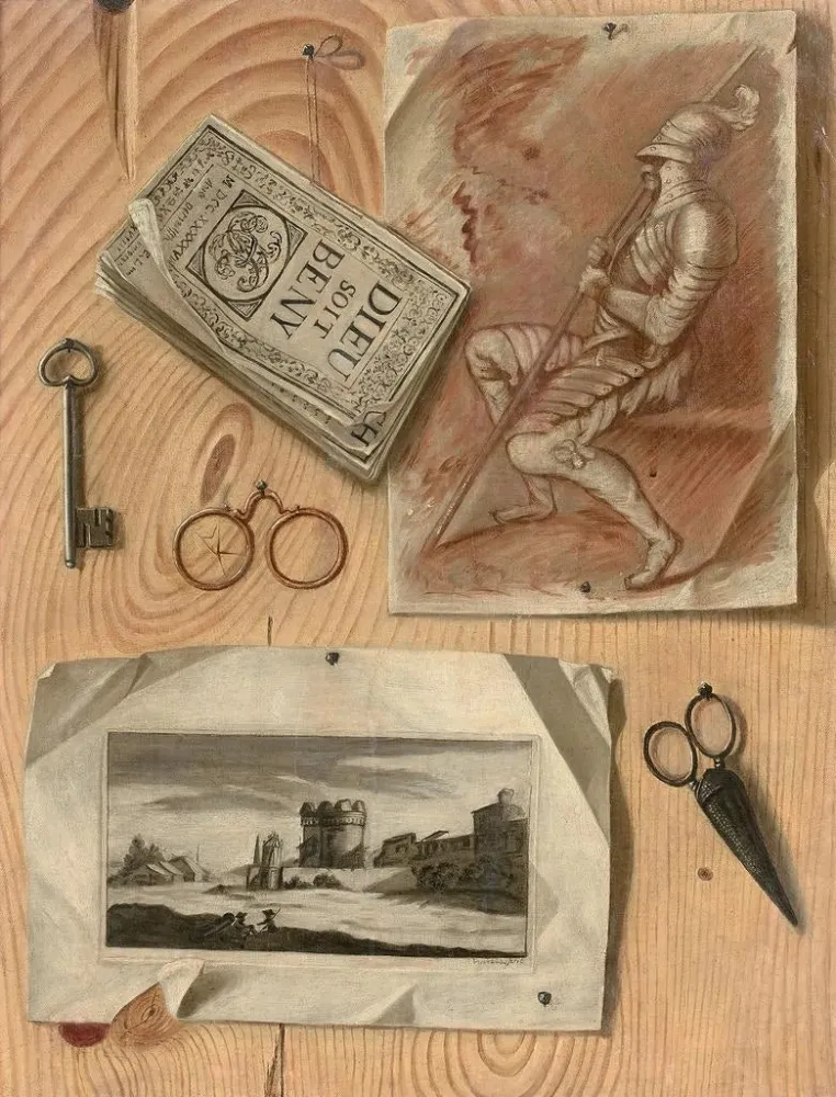 Gemälde Trompe - l'œil au dessin représentant un soldat assis - Gaspard Gresly | Kunstdruck