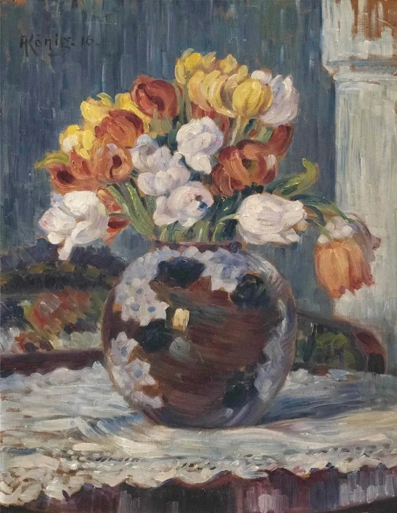 Gemälde Tulpen einer Kugelvase - Albert König | Kunstdruck