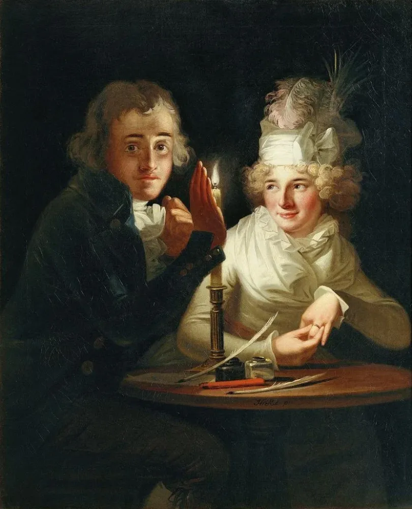 Gemälde Verlobung mit Kerzenlicht - Anton Hickel | Kunstdruck