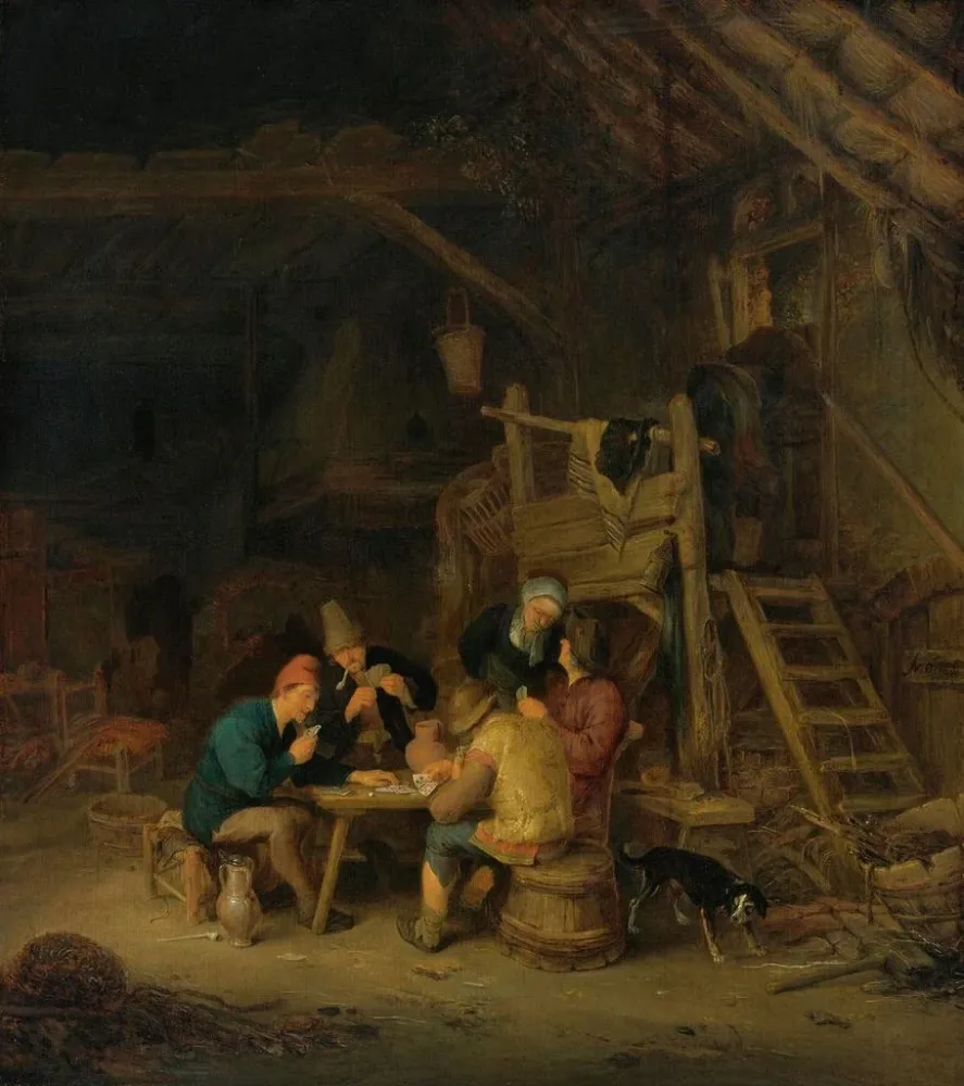 Gemälde Vier Kartenspieler einem rustikalen Interieur - Adriaen van Ostade | Kunstdruck
