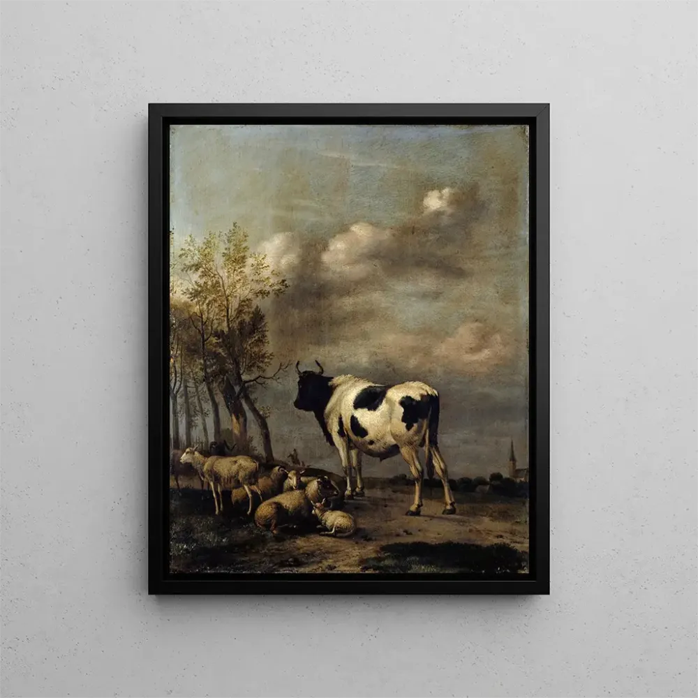 Gemälde Weide mit schwarzem und weißem Stier - Albert Jansz Klomp | Kunstdruck