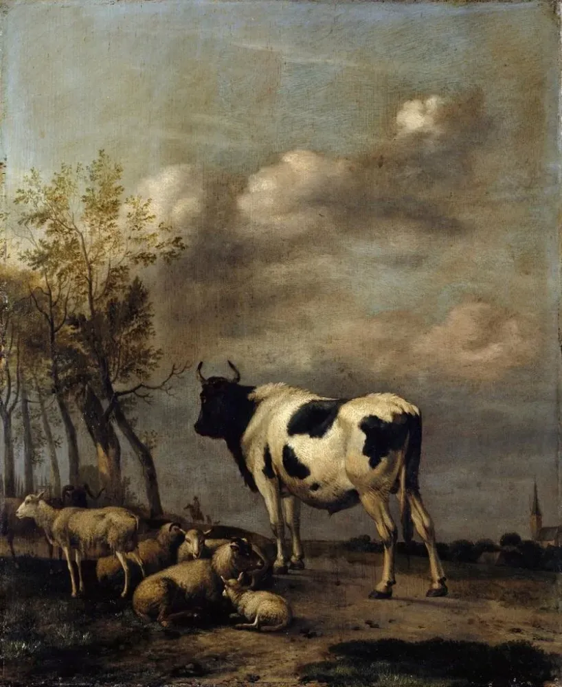 Gemälde Weide mit schwarzem und weißem Stier - Albert Jansz Klomp | Kunstdruck