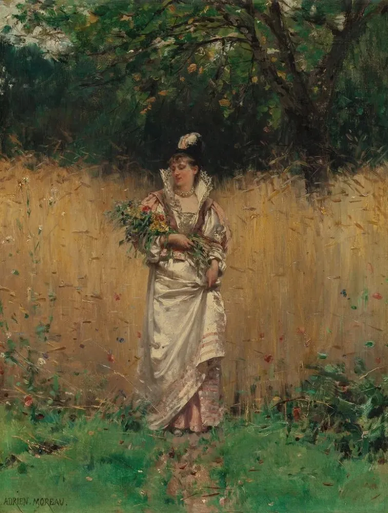 Gemälde Wildblumenpflücken - Adrien Moreau | Kunstdruck