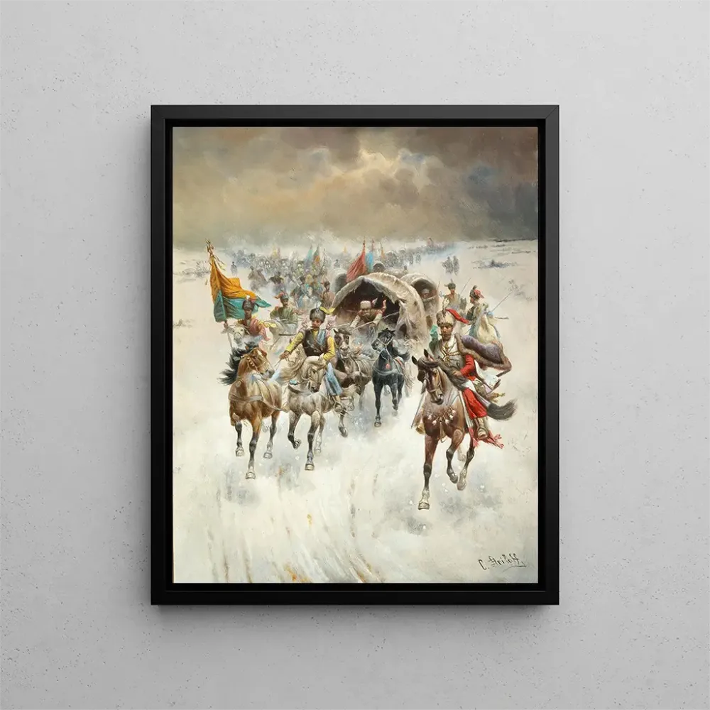 Gemälde Zug Kosake einer Winterlandschaft - Adolf Baumgartner-Stoiloff | Kunstdruck