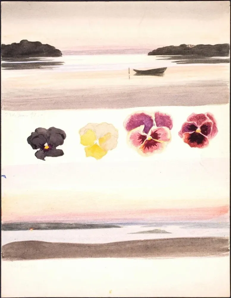 Gemälde Zwei Abendlandschaften getrennt durch Blumenstudien - Agnes Slott-Møller | Kunstdruck