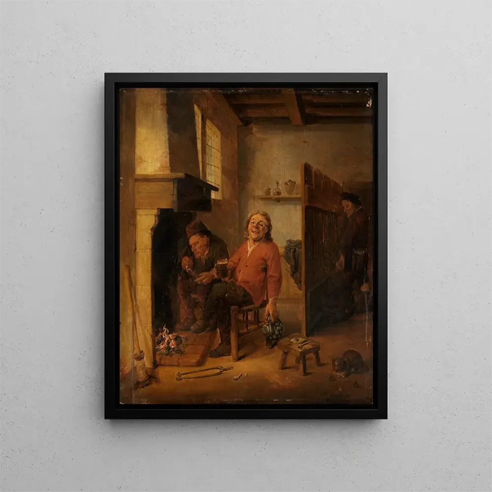 Gemälde Zwei Bauern, die am Kamin trinken - Abraham Diepraam | Kunstdruck
