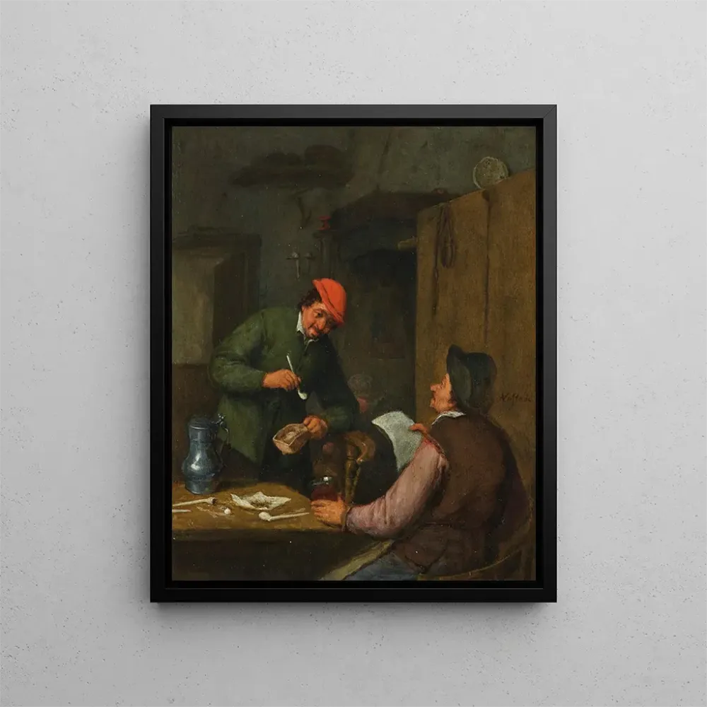Gemälde Zwei Bauern rauchen, trinken und lesen einer Gaststätte - Adriaen van Ostade | Kunstdruck