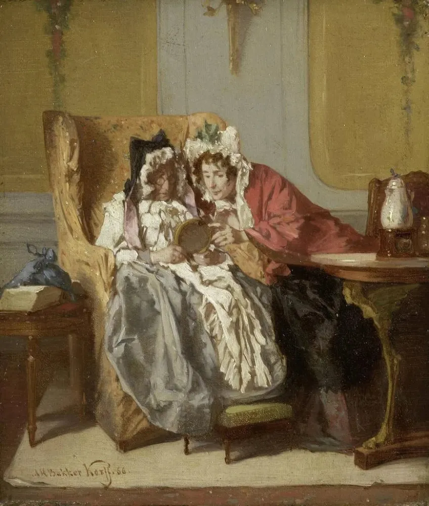 Gemälde Zwei Damen, die ein kleines Gemälde betrachten - Alexander Hugo Bakker Korff | Kunstdruck