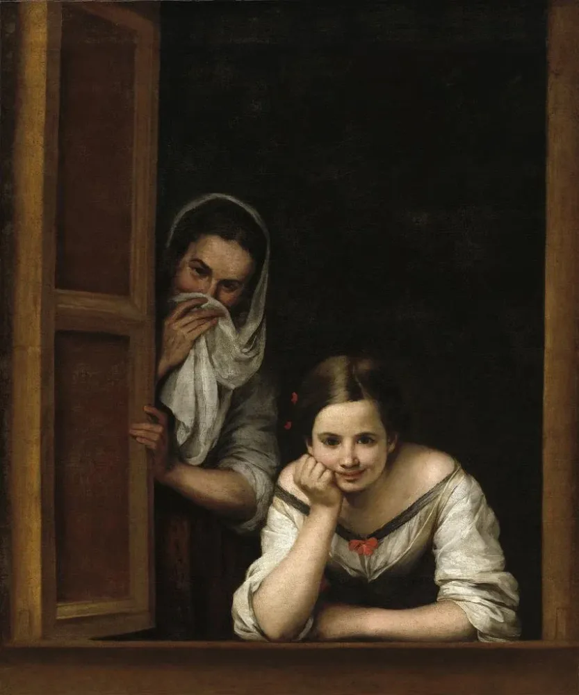 Gemälde Zwei Frauen einem Fenster - Bartolomé Esteban Murillo