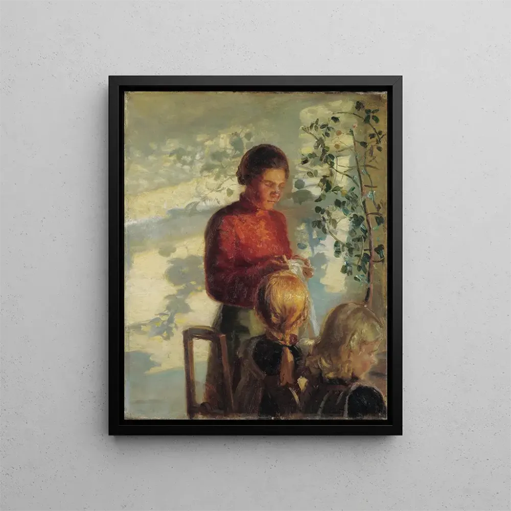Gemälde Zwei kleine Mädchen lernen nähen - Anna Ancher | Kunstdruck