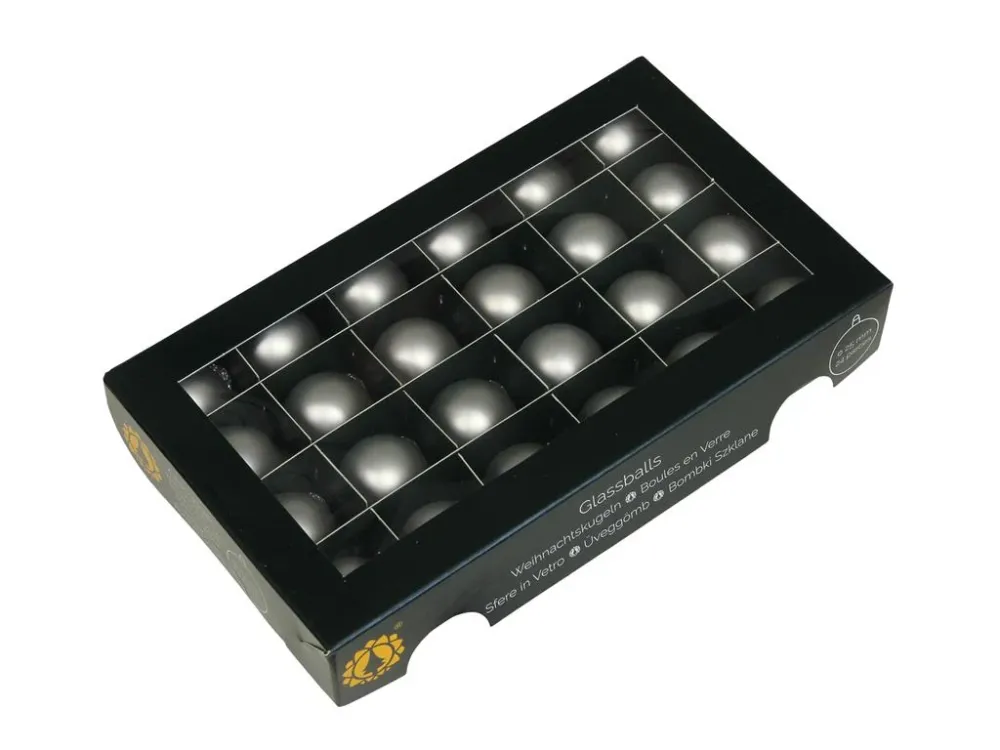 w/b. 24 Glaskugeln/Kappe Silber matt 25 mm