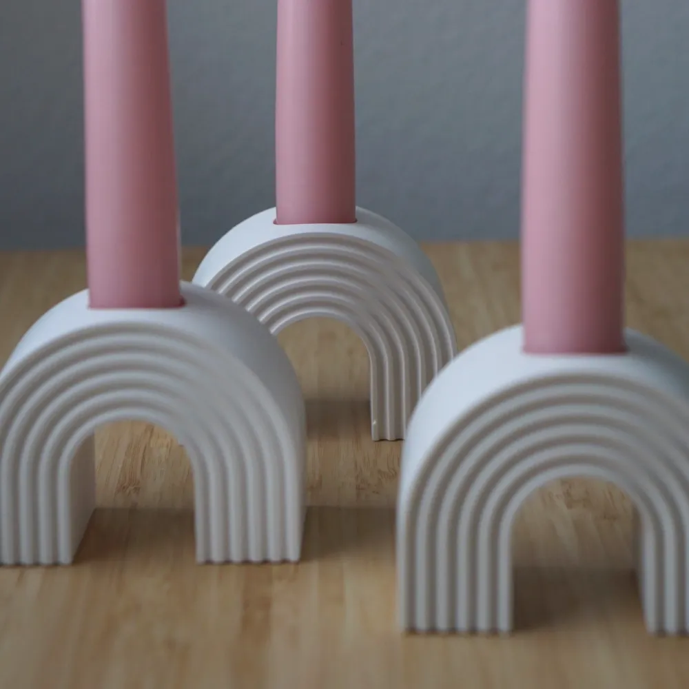 Handgefertigter Stabkerzenhalter Regenbogen 10x6cm