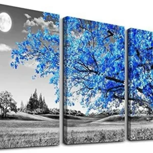 Hyidecorart Blaue Baum Leinwandbilder 3er Pack - Wanddeko