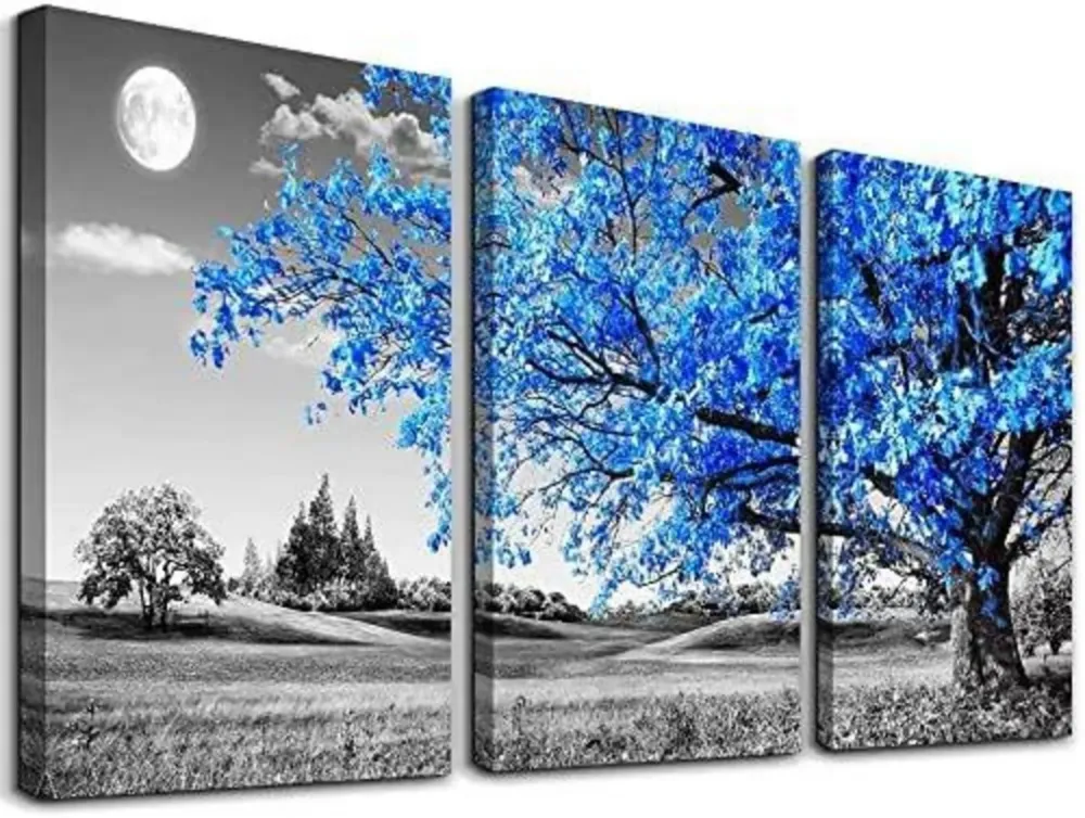 Hyidecorart Blaue Baum Leinwandbilder 3er Pack - Wanddeko