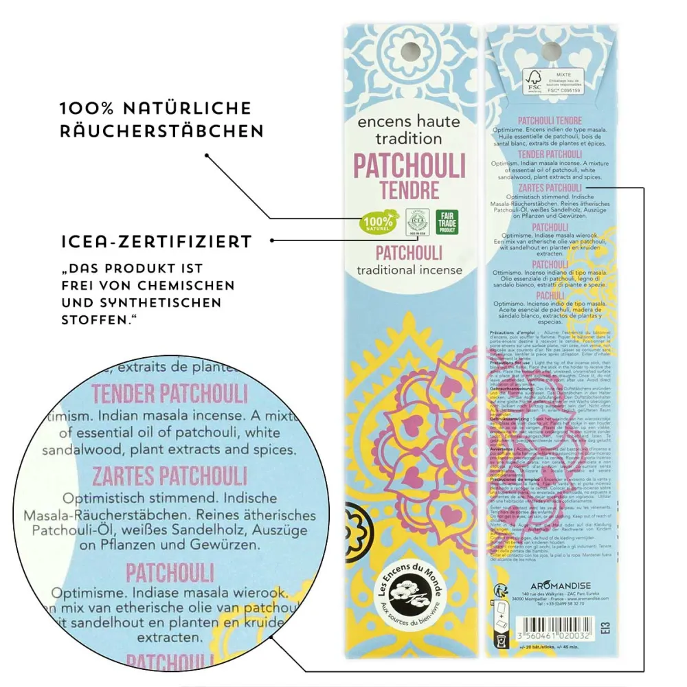 Indische Räucherstäbchen Zartes Patchouli