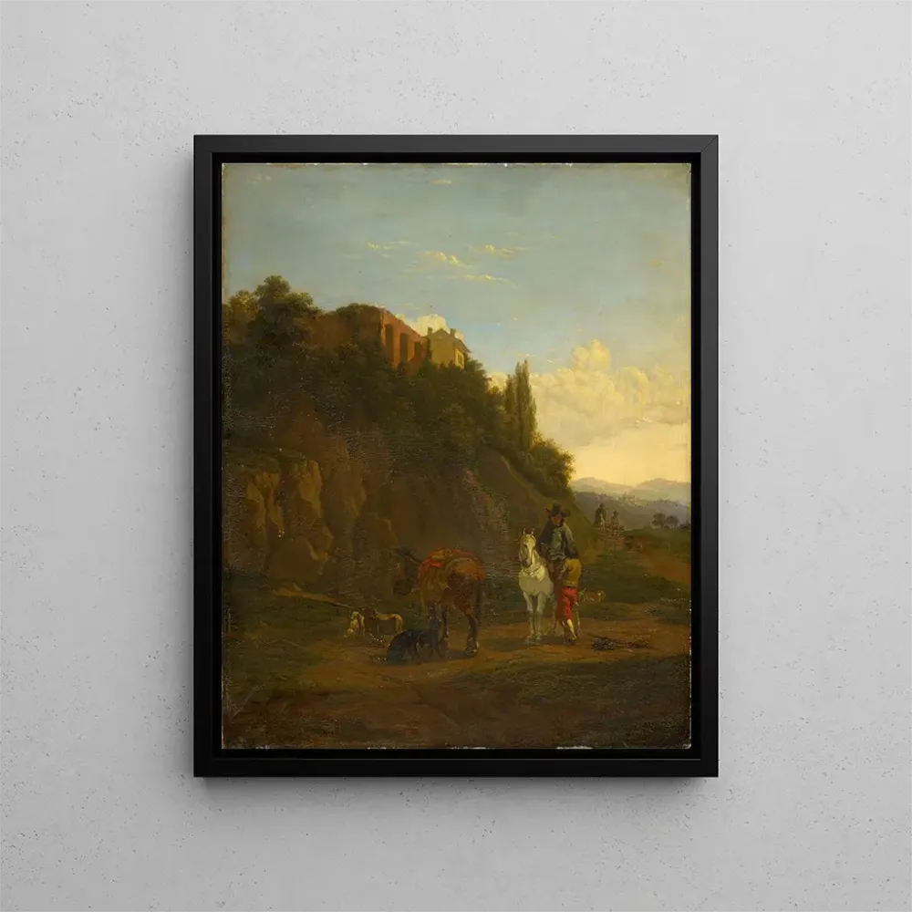 Italienisches Landschaftsgemälde mit Reisenden - Anonym | Kunstdruck