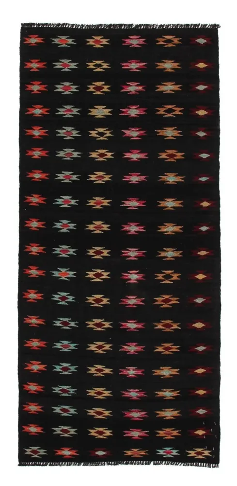 Kelim Teppich - Splash 195 x 85 cm - schwarz