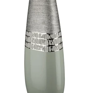 Keramik flache Vase Lagos silberfarben/grau-blau Höhe 49cm