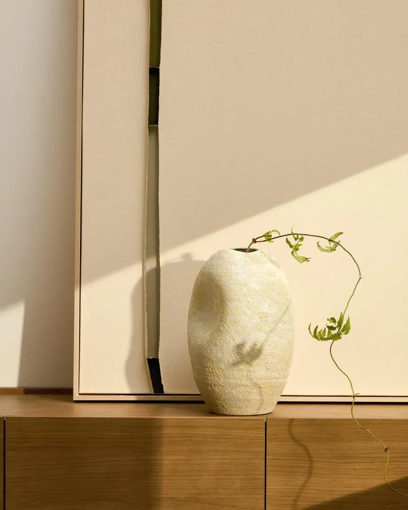 Keramikvase Medira Ecru und Gelb, 32,5 cm