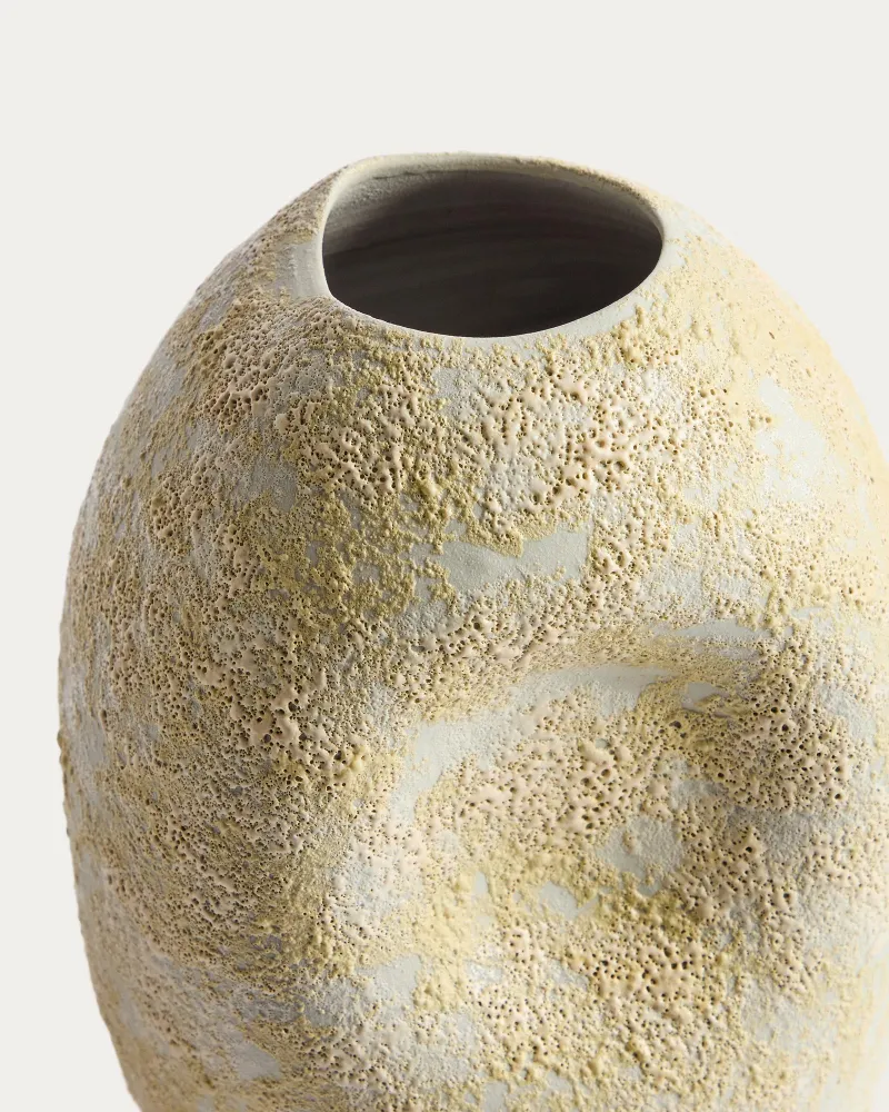 Keramikvase Medira Ecru und Gelb, 32,5 cm