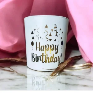 Kerzenglas weiß Gold mit Gravur Happy Birthday