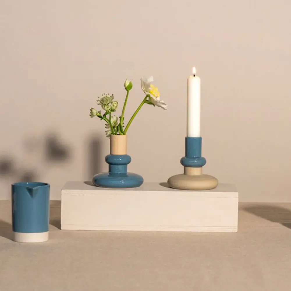 Kerzenhalter | kleine Vase Keramik blau