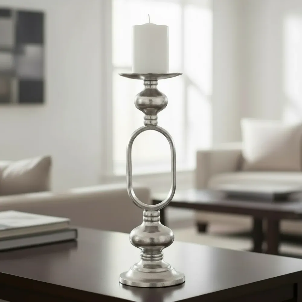 Kerzenhalter Luvian Oval Silber 55cm Aluminium Vernickelt
