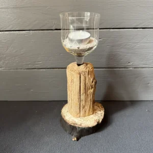 Kerzenständer „Küstenflair“ – Treibholz & Baumscheibe mit Teelichtglas