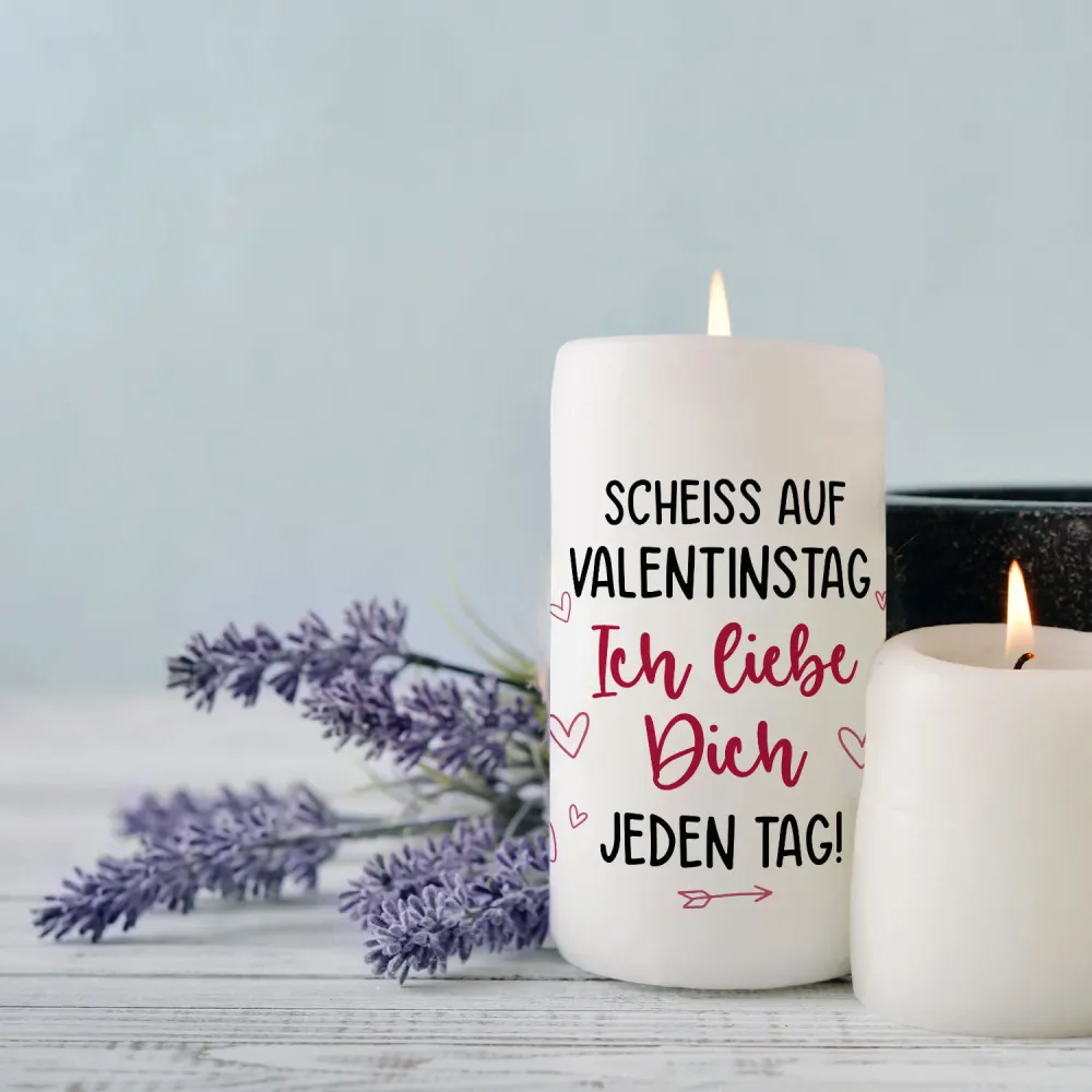 Kleine Kerze mit Spruch - "Scheiss auf Valentinstag"