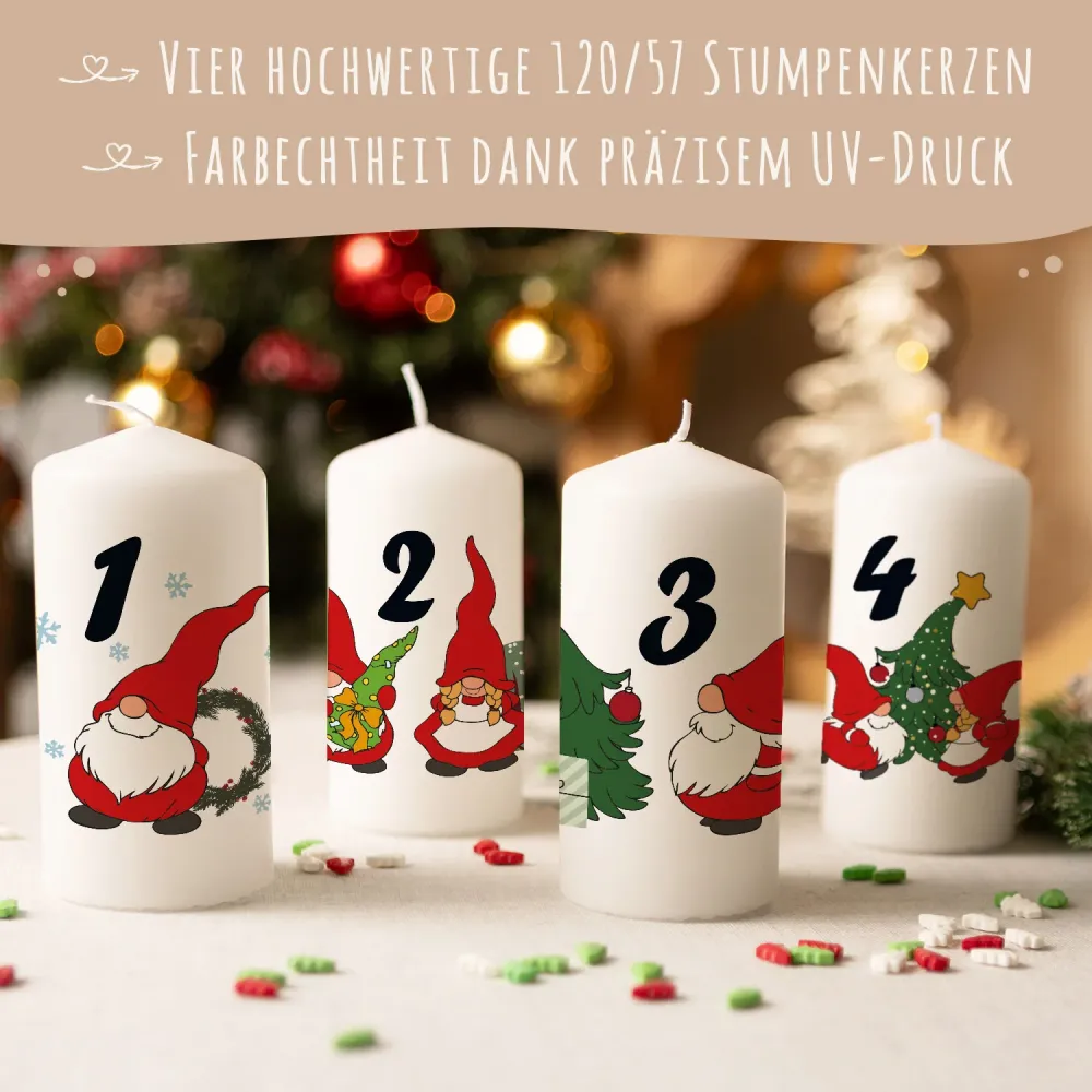 Kleine Kerzen "Advent Wichtel" - Adventskerzen im 4er Set
