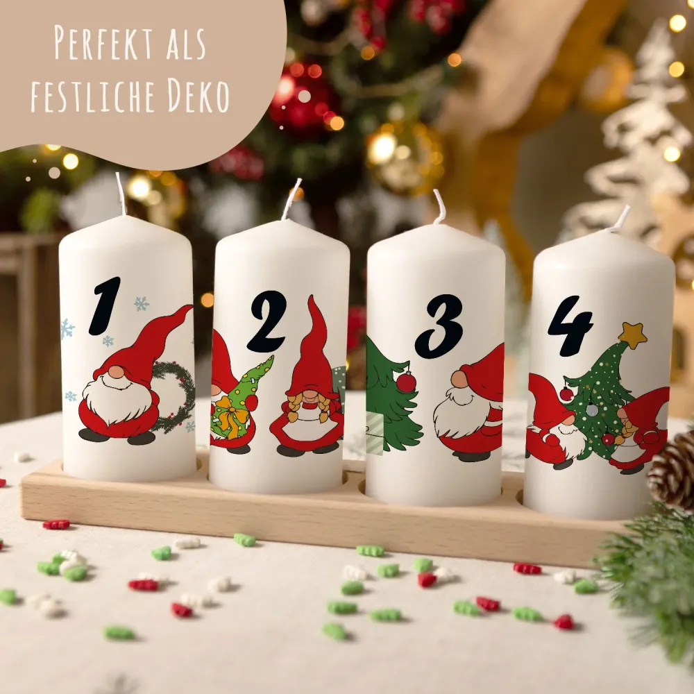 Kleine Kerzen "Advent Wichtel" - Adventskerzen im 4er Set