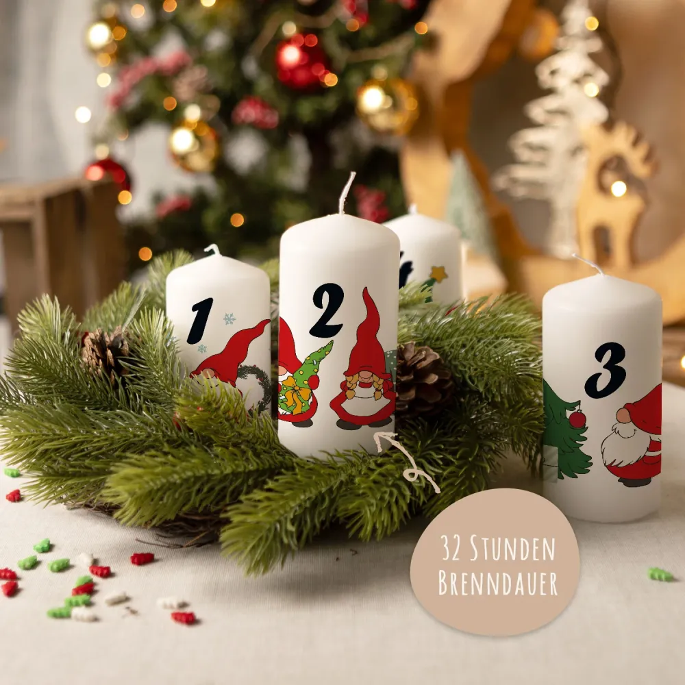 Kleine Kerzen "Advent Wichtel" - Adventskerzen im 4er Set