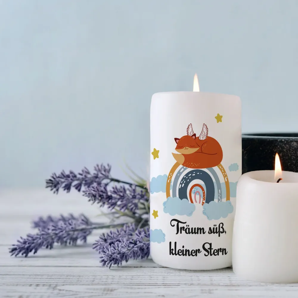 Kleine Kinder Trauerkerze "Regenbogen Fuchs"