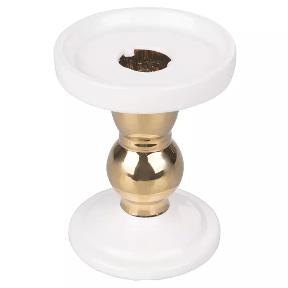 Kleiner Kerzenhalter Ø9 cm aus Weiß / Gold für Stabkerze