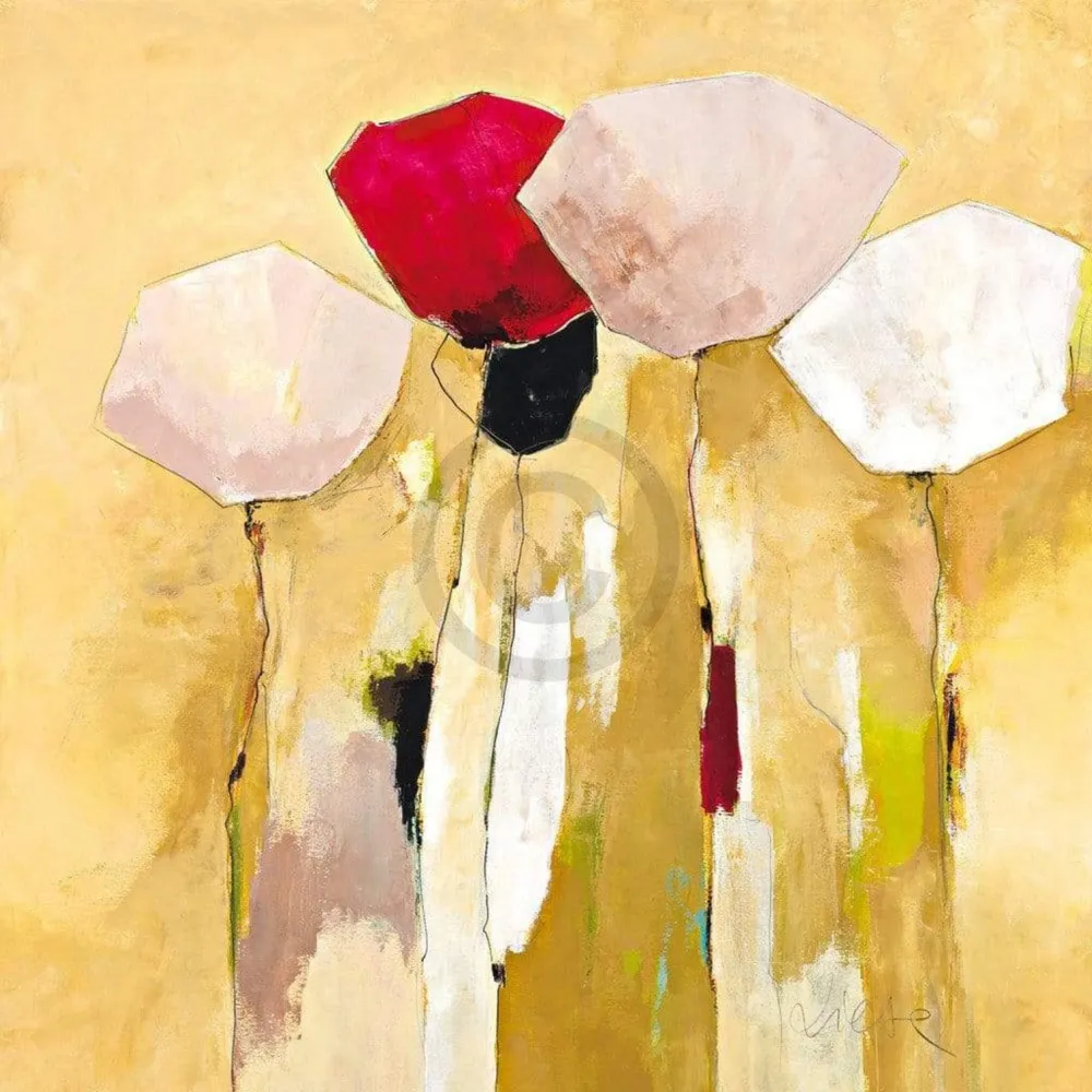 Kunstdruck Anne L. Strunk - White flowers red 1 98x98cm