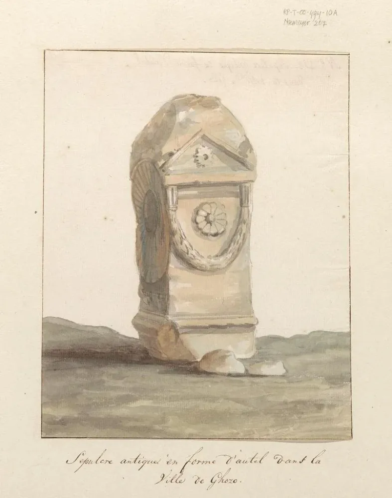Kunstdruck des klassischen Altar-ähnlichen Grabmals der Stadt Gozo - Abraham Louis Rodolphe Ducros