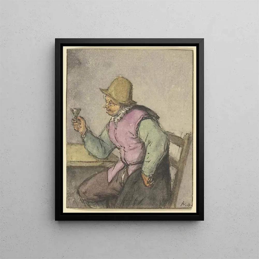 Kunstdruck Ein Bauer, der einem Tisch sitzt, mit einem Glas links - Adriaen van Ostade | Reproduktion