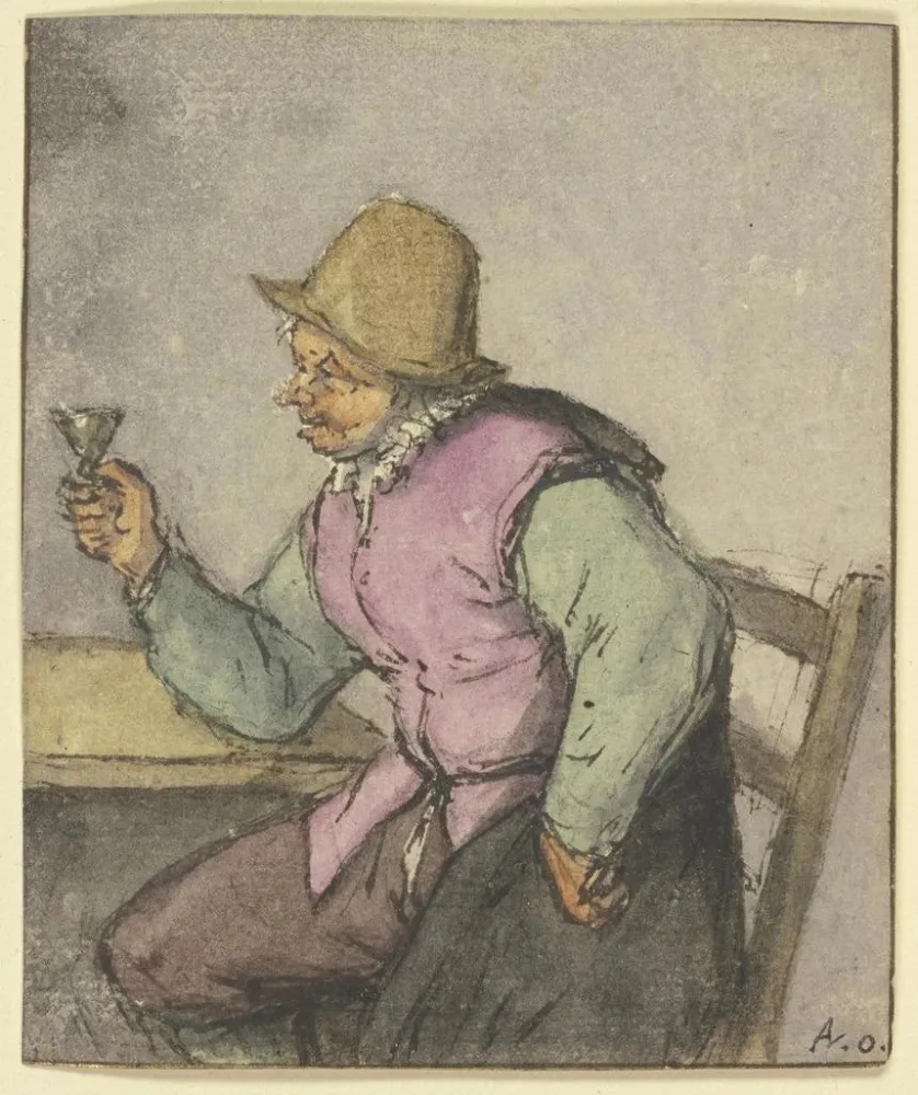 Kunstdruck Ein Bauer, der einem Tisch sitzt, mit einem Glas links - Adriaen van Ostade | Reproduktion
