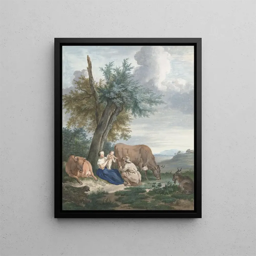 Kunstdruck Ein Bauer und ein Landwirt mit einem Kind einer Landschaft mit Vieh - Aert Schouman | Kunstdruck
