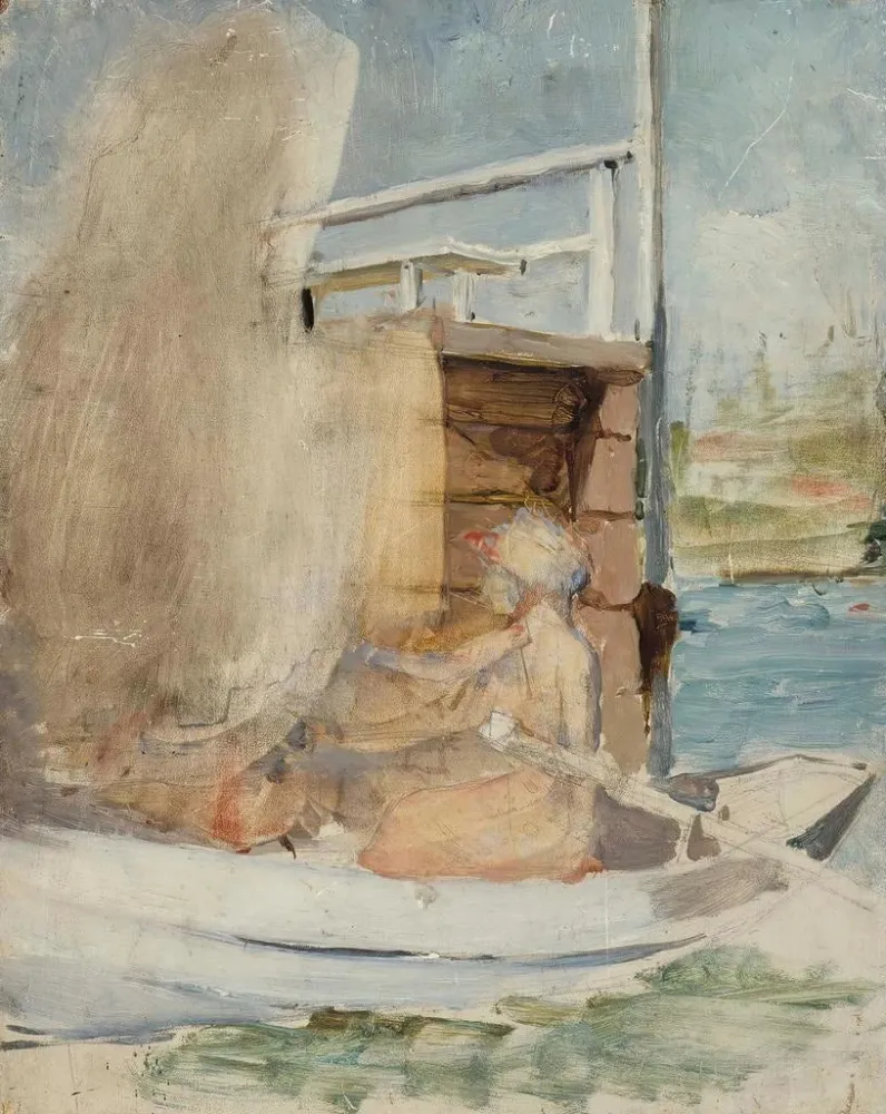 Kunstdruck Eine Frau einem Boot am Kai (Konflikt der Fälle) - Albert Edelfelt | Kunstdruck