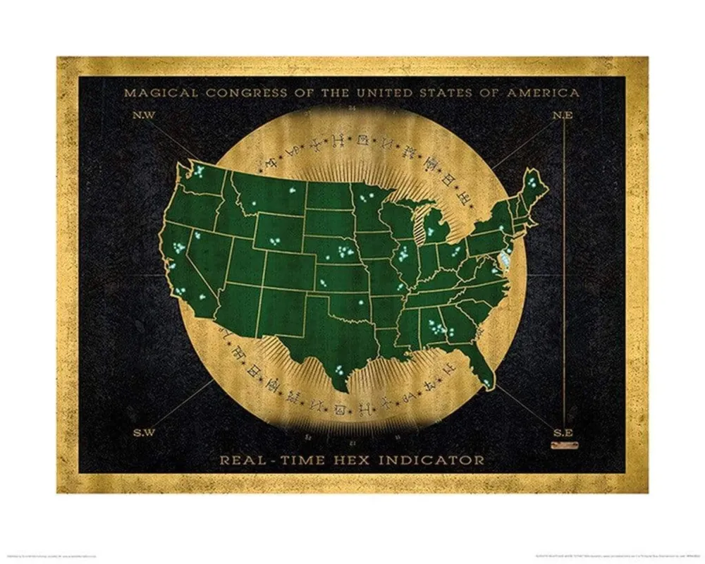 Kunstdruck Fantastic Beasts - Hex indicator map 40x50cm