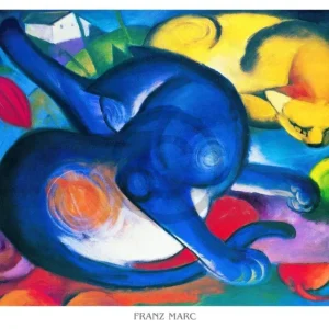 Kunstdruck Franz Marc - Zwei Katzen blau und gelb 70x50cm