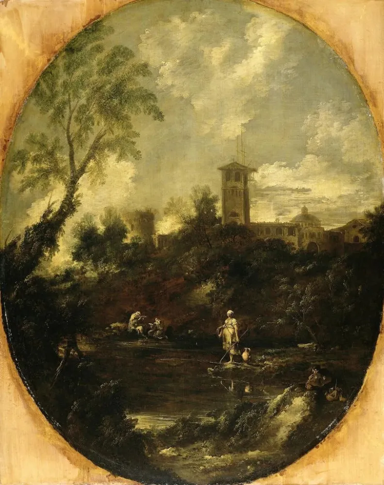 Kunstdruck Landschaft mit pilgernden Mönchen und einer Bäuerin - Antonio Francesco Peruzzini | Kunstdruck