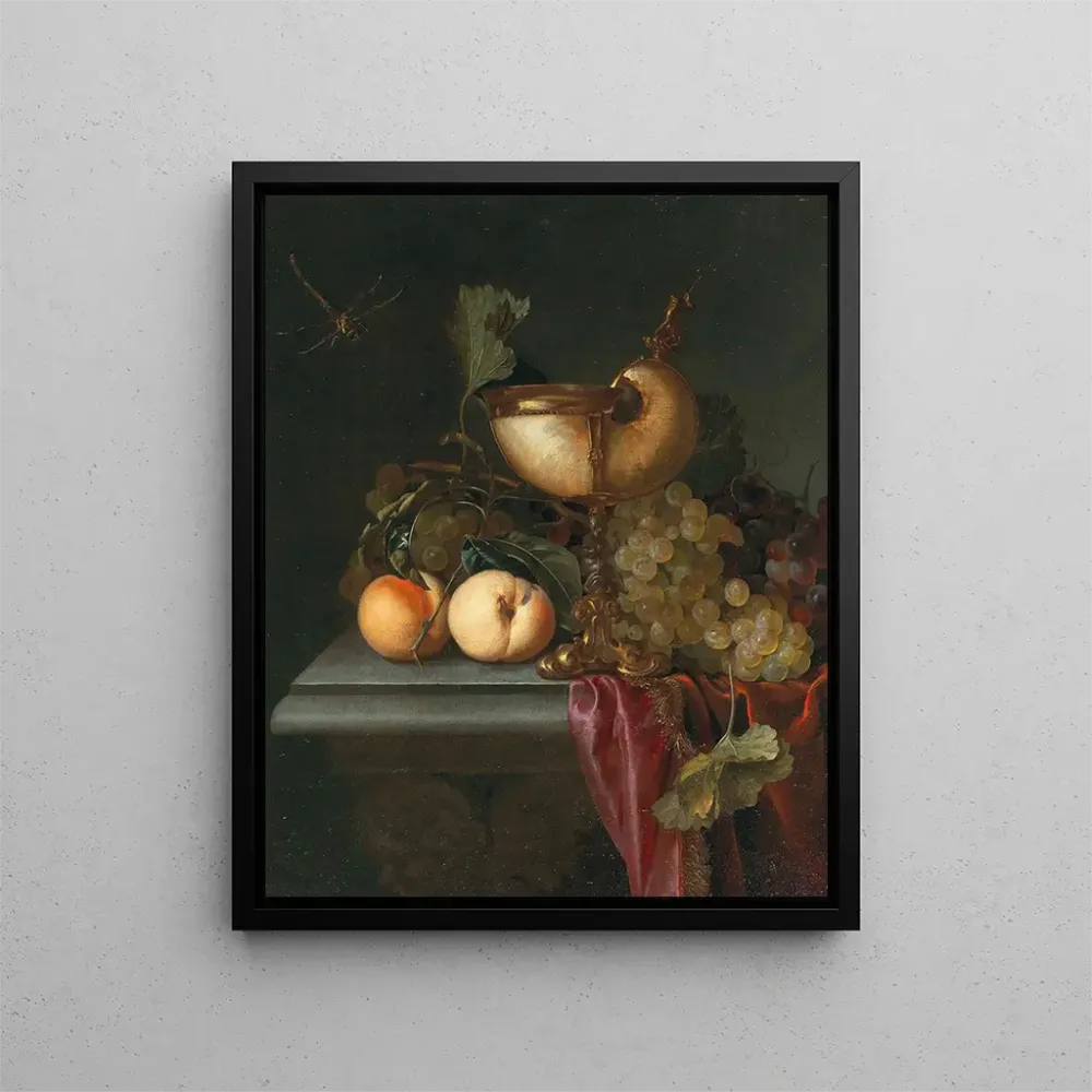 Kunstdruck Natur stillleben mit einer Nautilus-Schale, Trauben und Pfirsichen - Abraham de Lust | Reproduktion