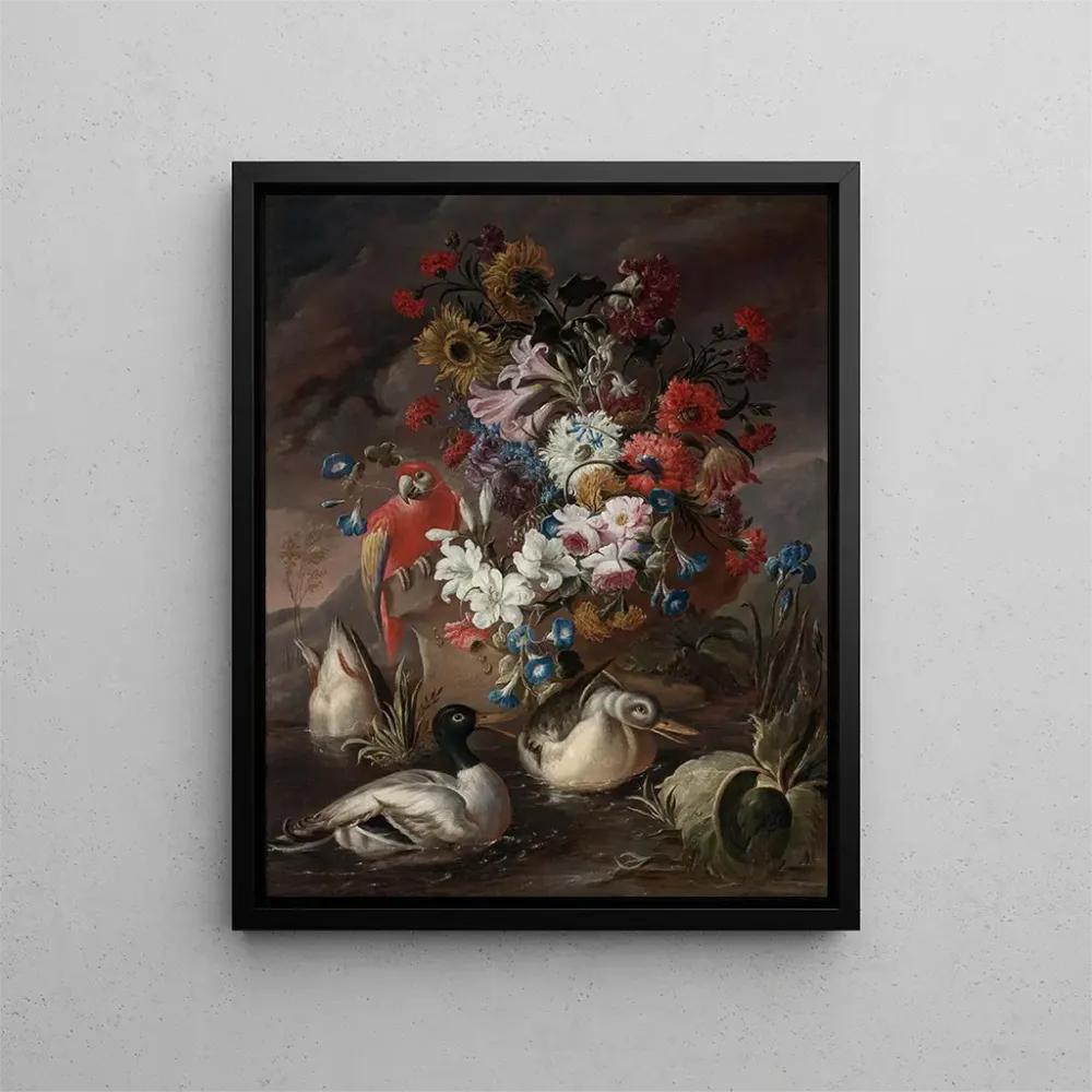 Kunstdruck Naturmorte mit einem Papagei und Enten - Andrea Belvedere | Kunstdruck