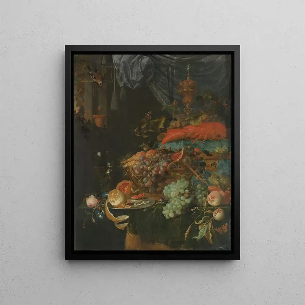 Kunstdruck Naturmorte mit Früchten und einem Distelfink - Abraham Mignon | Kunstdruck