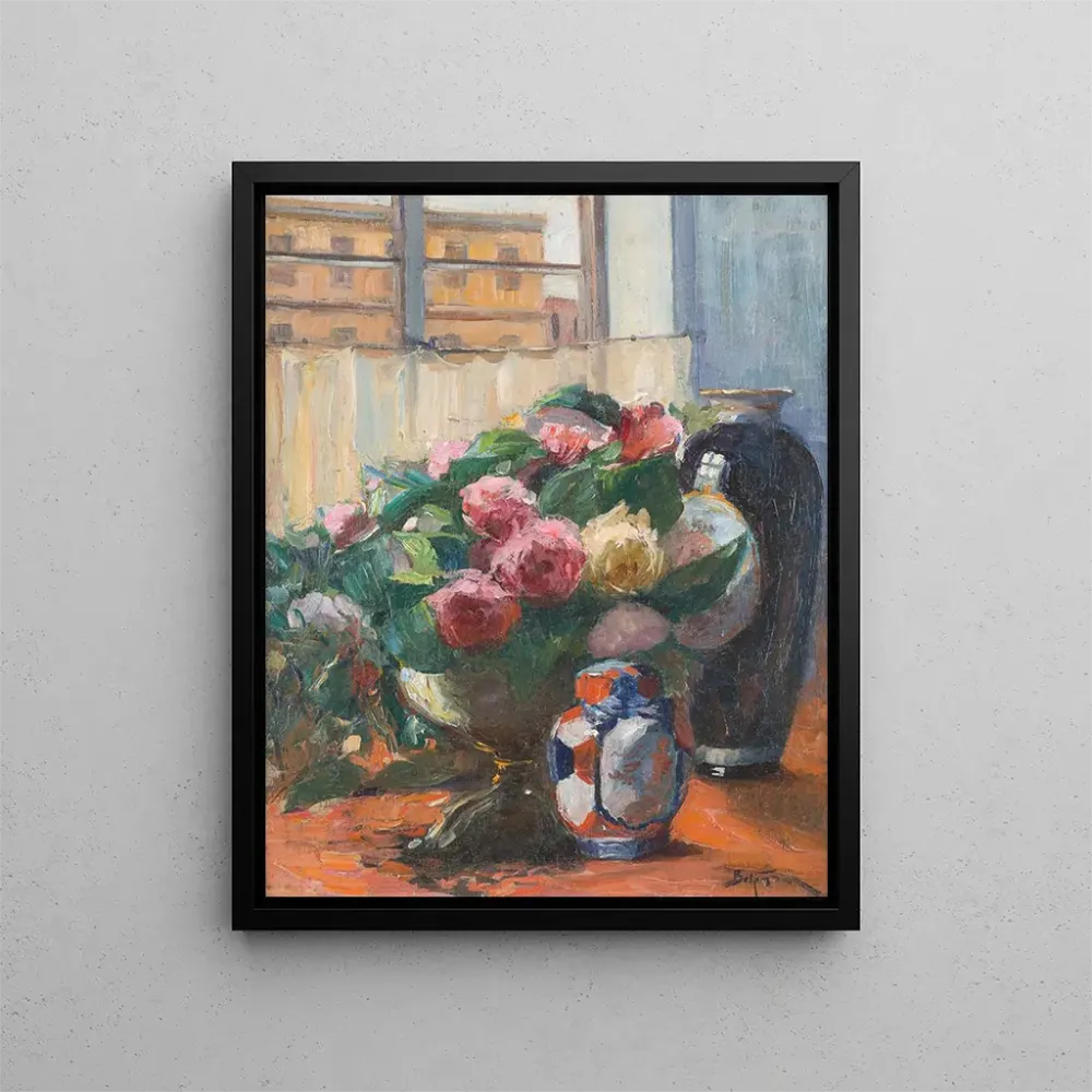 Kunstdruck Naturmorte mit Pfingstrosen am Fenster - Adolf Abraham Behrmann | Kunstdruck