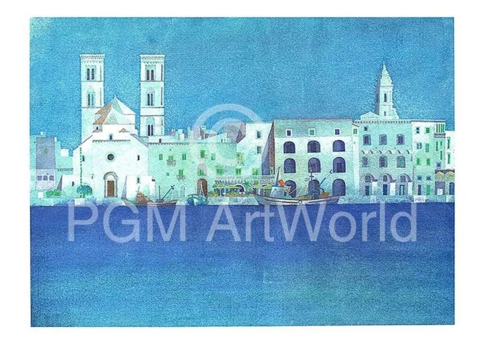 Kunstdruck Ralf Westphal - Weiße Hafenstadt Apulien 40x30cm