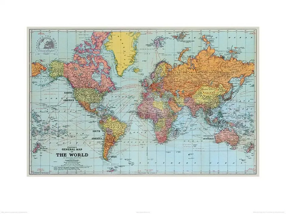 Kunstdruck Stanfords - General Map World 1920 60x80cm