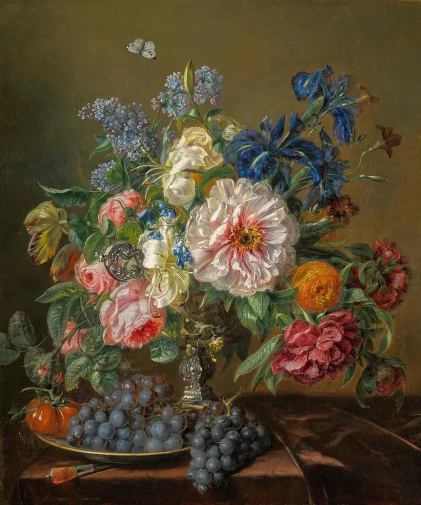 Kunstdruck Stillleben mit Pfingstrosen, Rosen, Tulpen und Ranunkeln - Adriana Haanen | Reproduktion